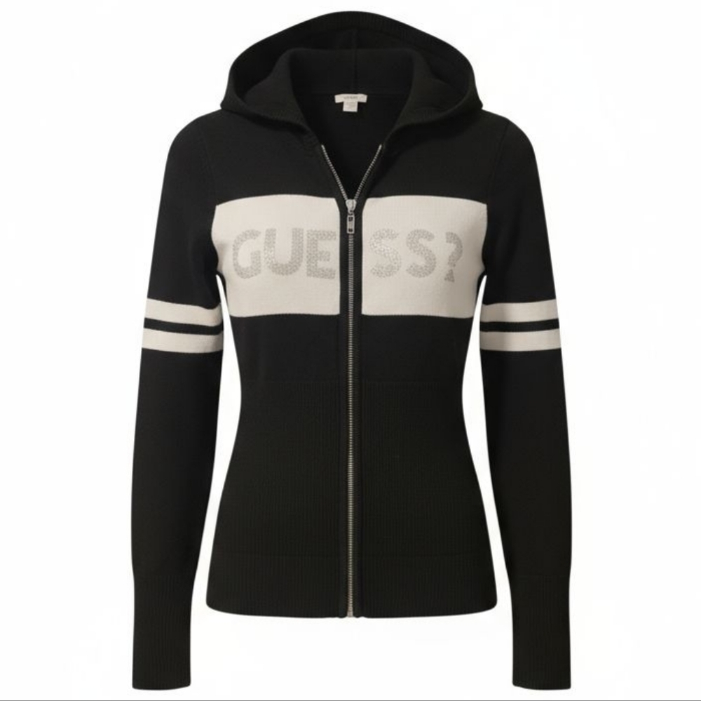 Guess Black and White Zip-Up Hoodie
